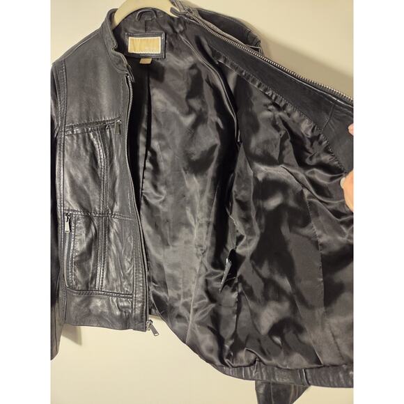 Michael Kors Jacket Moto Style Black Leather Womens Size L Fully Lined Zip... - Picture 3 of 10